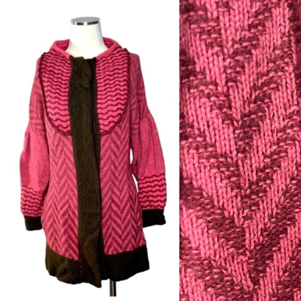 Anthropologie LIA MOLLY Chevron Puff Sleeve Sweater Coat Sz M